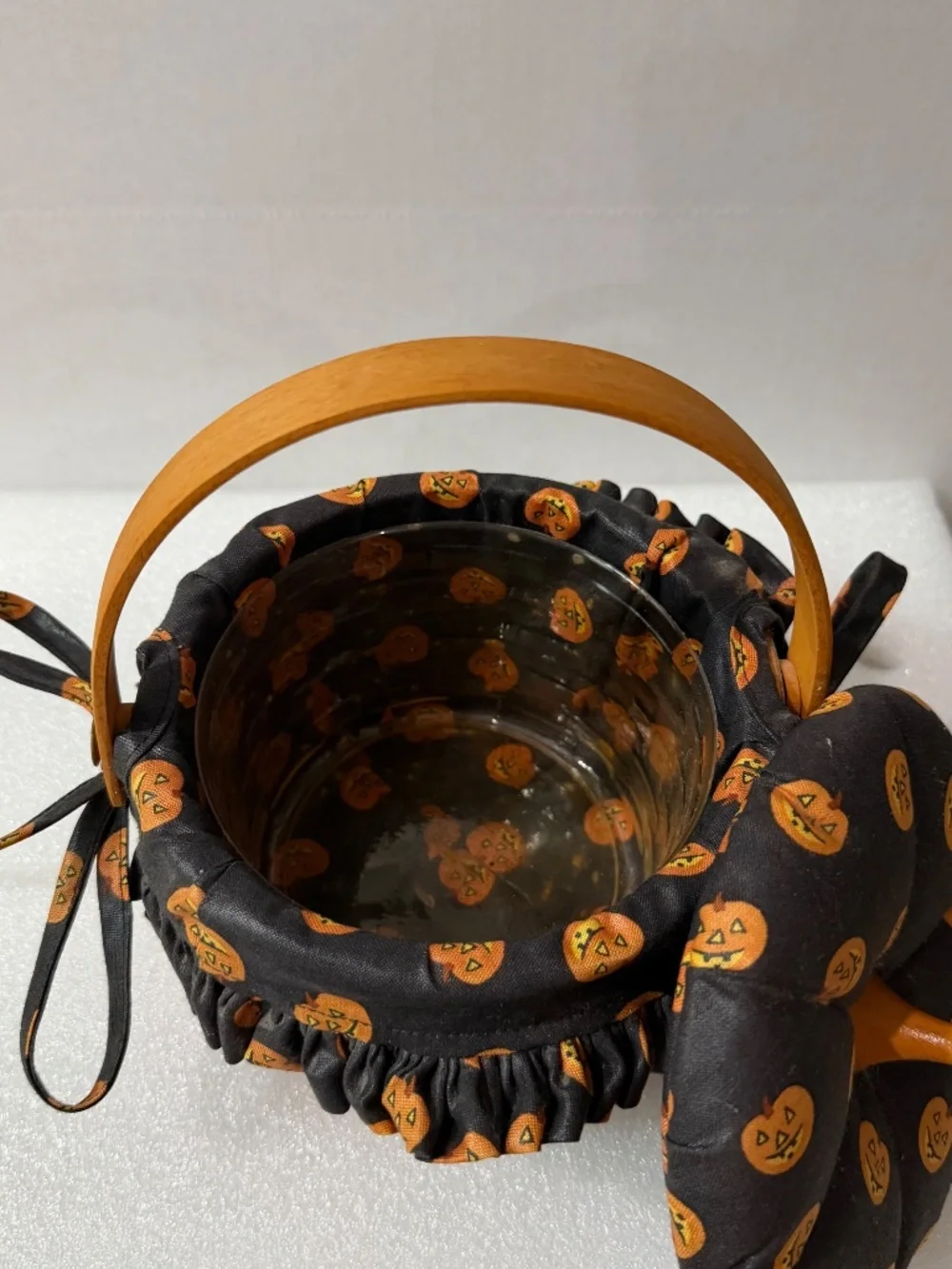 1997 Longaberger Little Pumpkin Basket Smashing Fabric Liner Lid Protector Tie